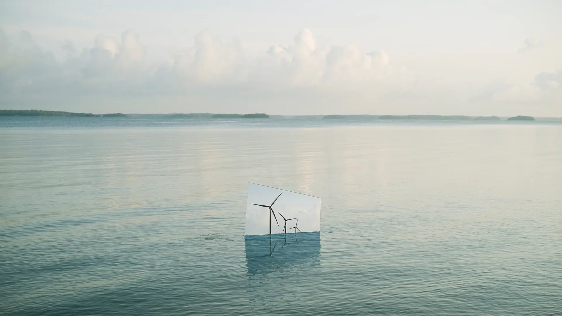 Serene ocean view reflective windmill concept