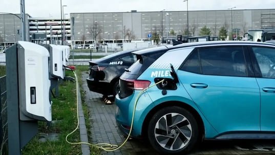 Electric cars AC charging at airport parking