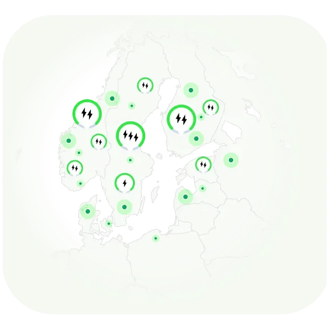 Map of electric vehicle charging stations across the Nordic region