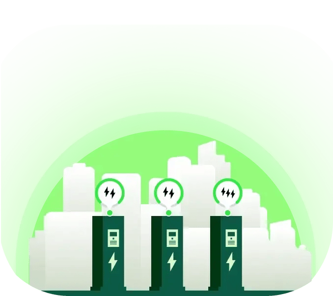 Illustration of electric vehicle charging stations in an urban city environment