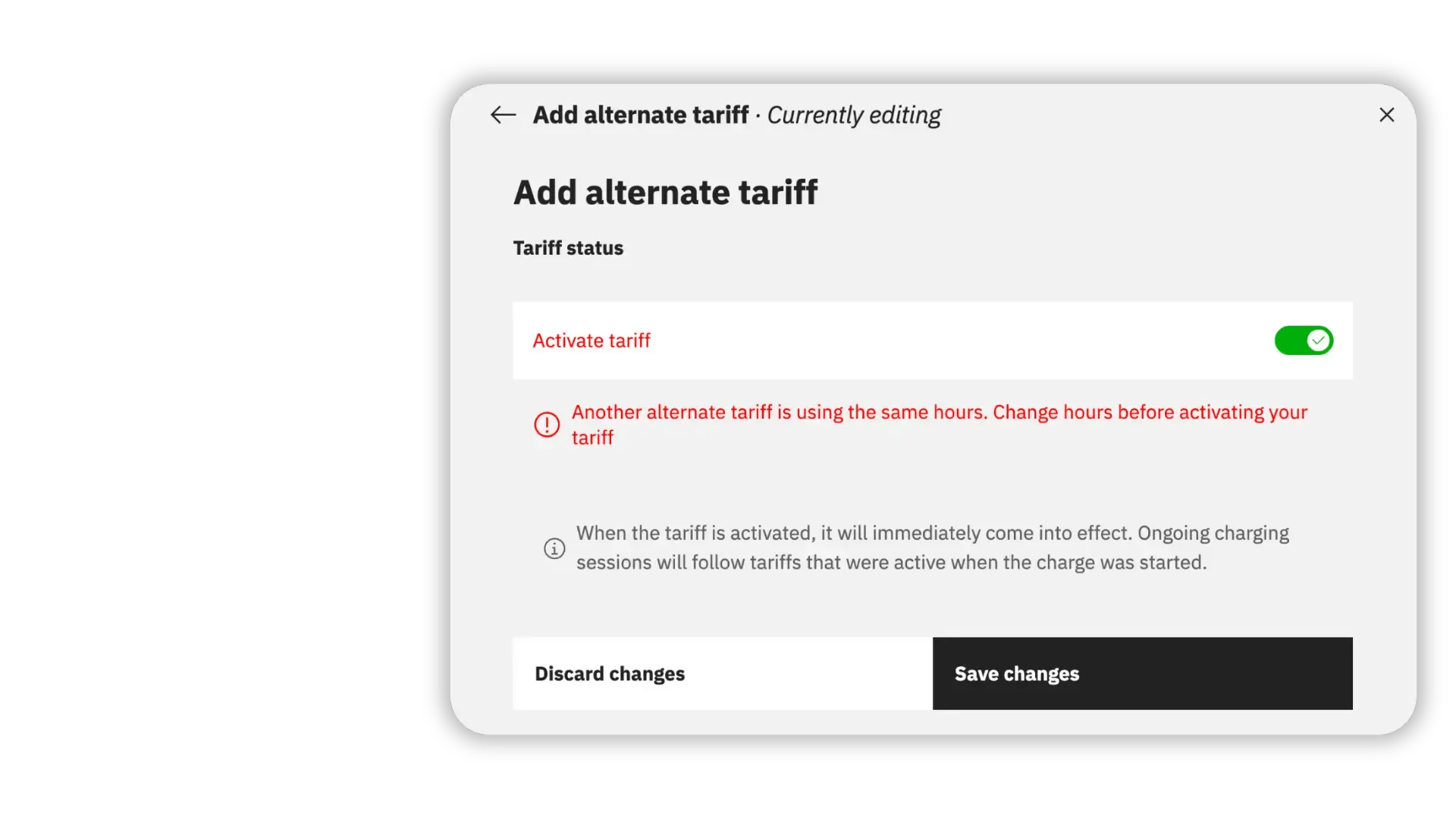 Tariff validation pricing Virta Hub