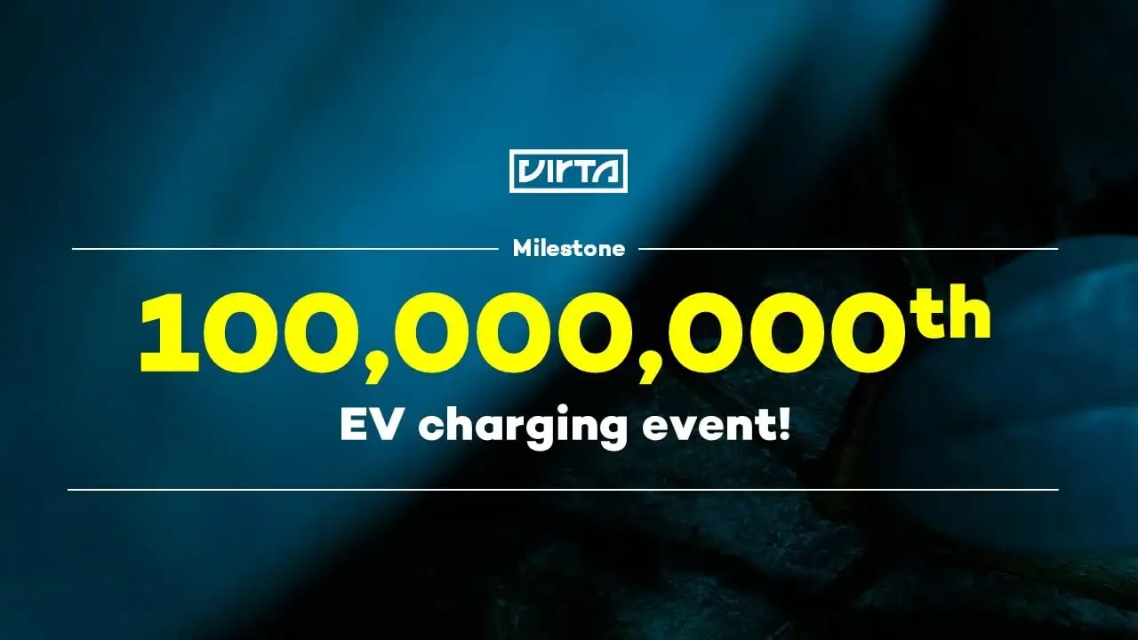 Virta milestone hero image marking the 100 millionth EV charging event