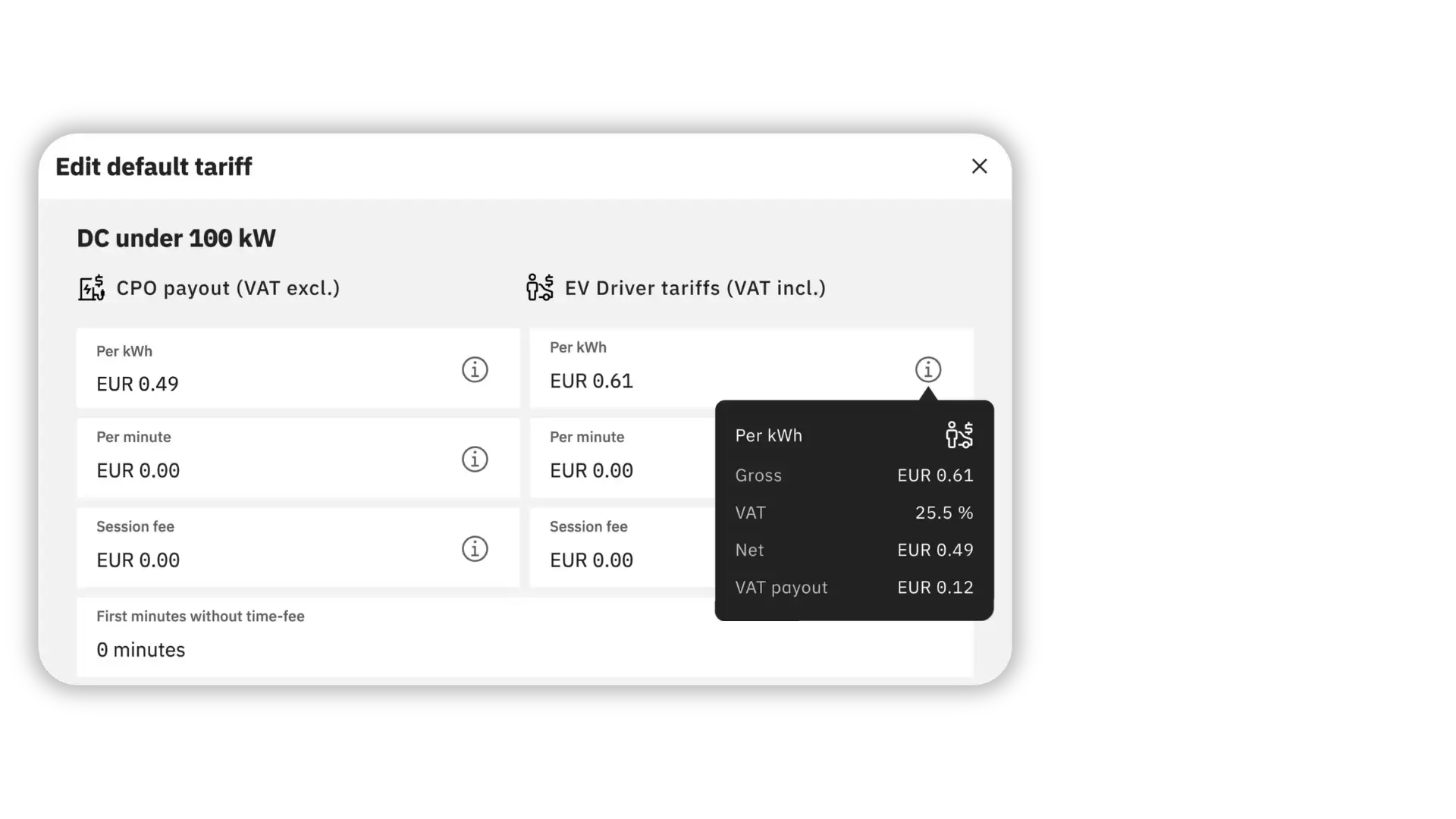 Virta Hub pricing edit default tariff visual