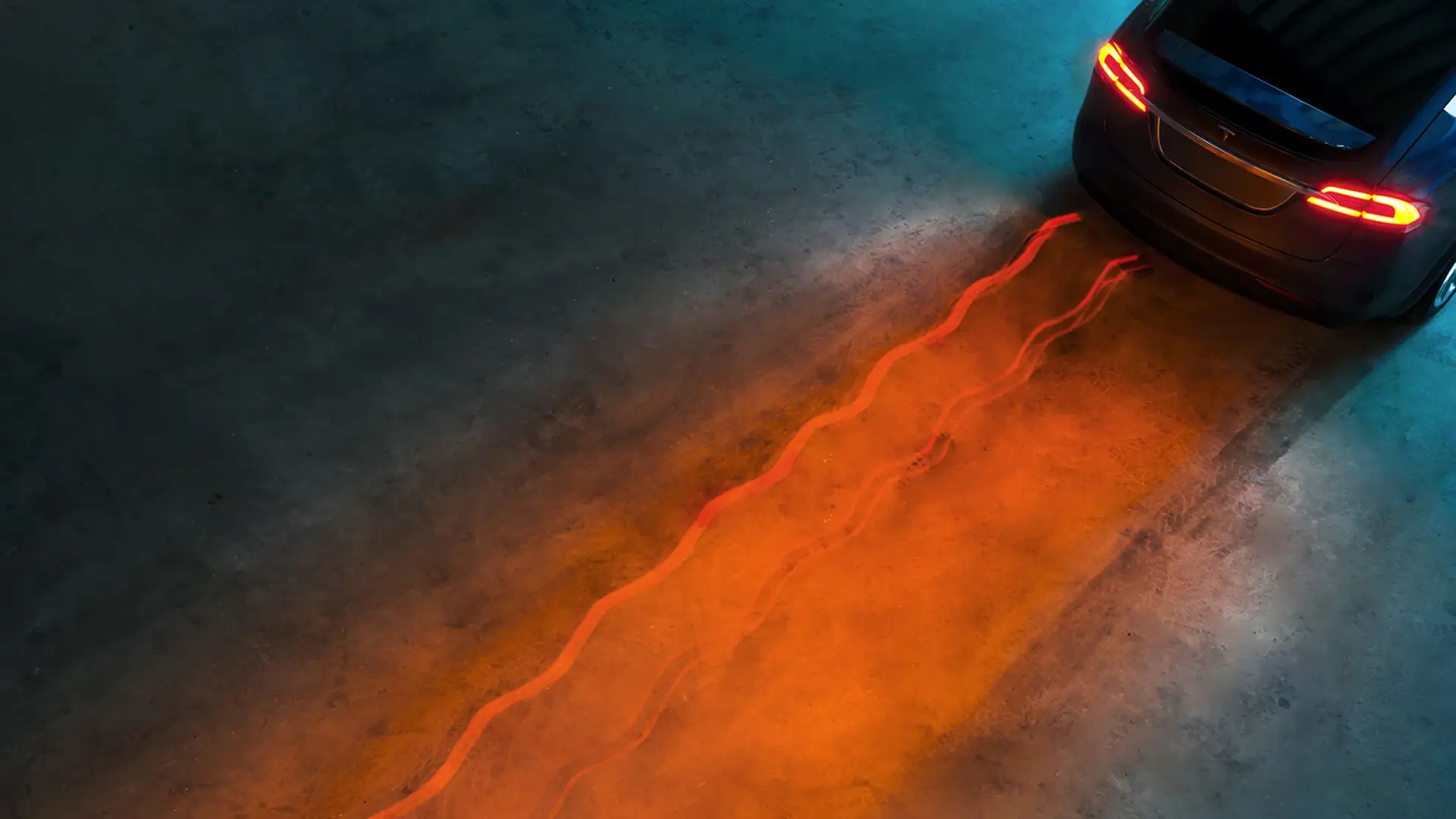 Electric vehicle tail lights glowing trails night
