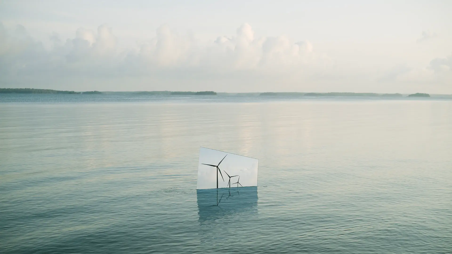 Serene ocean view reflective windmill concept