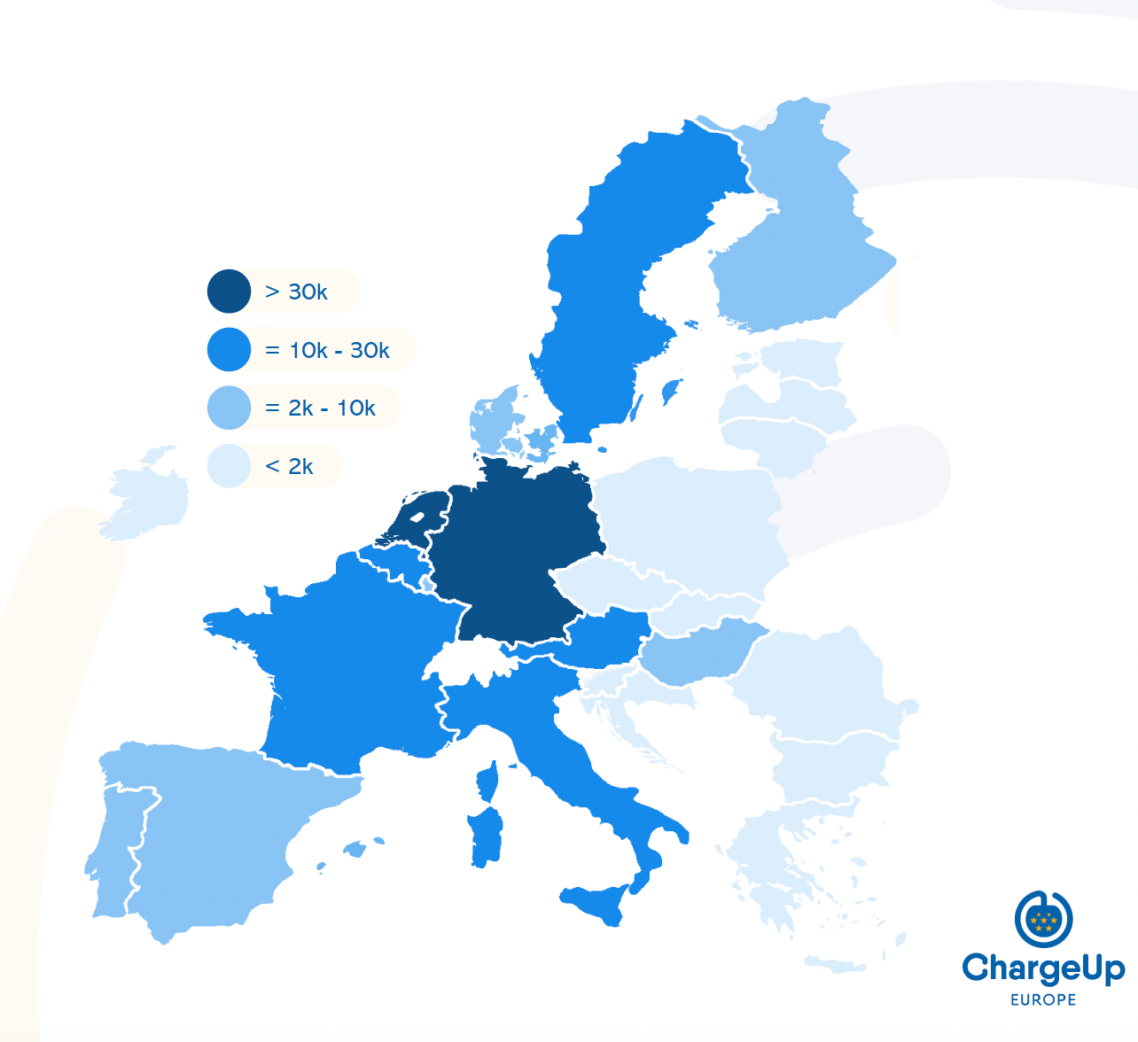 Übersicht: Anzahl von ladepunkten in Europa